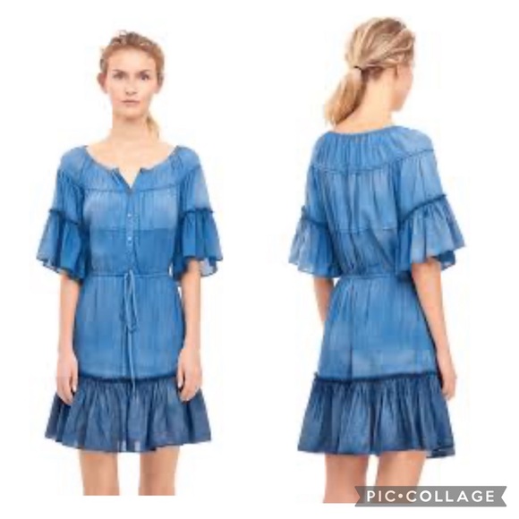 Rebecca Taylor LA VIE Cotton Denim Tiered Short Sleeve Dress Size XS - Picture 1 of 16